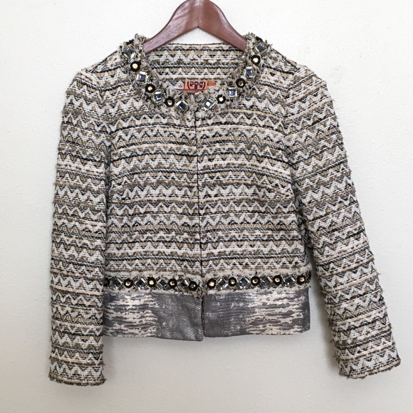 TORY BURCH tweed rhinestone blazer - Picture 2 of 6